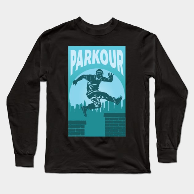 Parkour Freerunner Sunset Retro Themed Gift Long Sleeve T-Shirt by GrafiqueDynasty